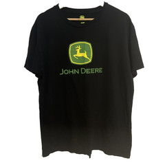 John Deere Logo T Shirt Men’s Large Black Graphic Tee Farm Tractor Cotton USA