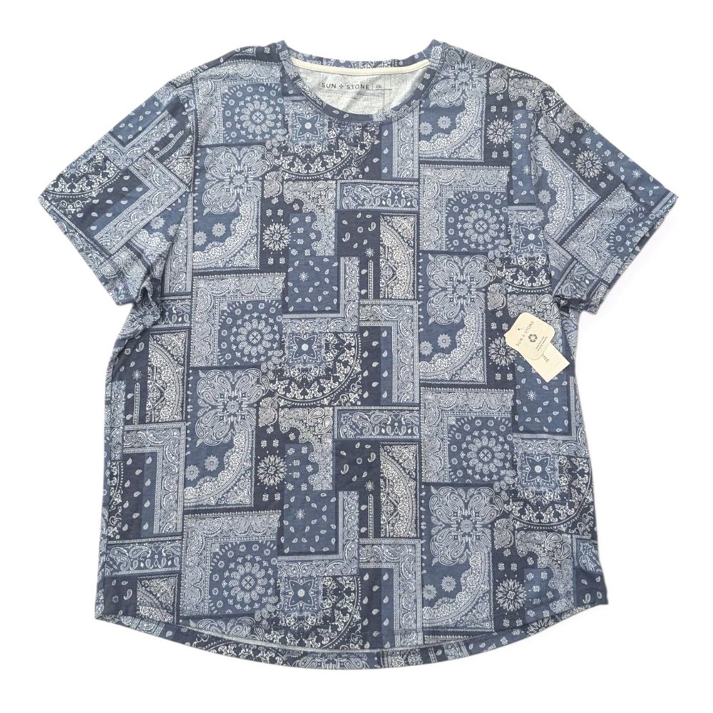 Sun Stone Bandana Blue Paisley Print Tee Short Sleeve Shirt Men’s Size XXL NWT