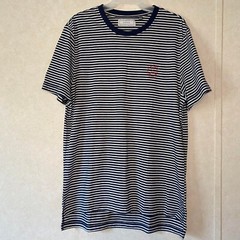 Five Four Mens Round Neck Short Sleeve T Shirt Gray and Blue Stripes Size Medium