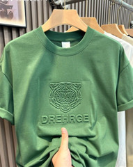 New Men Fashion Trend Tiger Embroidery Summer Short Sleeve Luxury Cotton T-Shirt