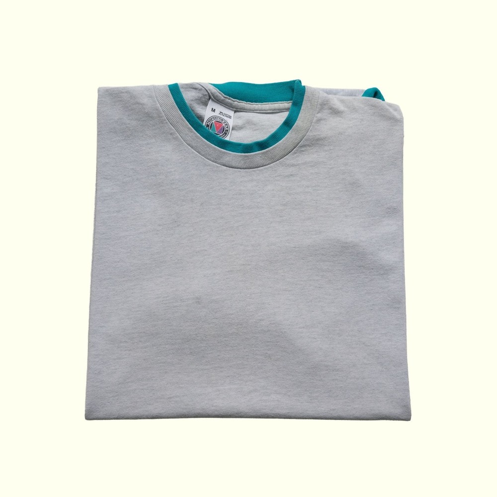 MUNSINGWEAR VTG 90s RETRO USA MADE BLANK REVERSIBLE SLEEVE GRAY T SHIRT SZ M
