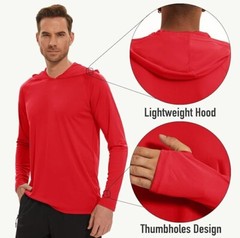 MAGCOMSEN Men’s Hooded UPF 50+ Sun Protection T Shirts Long Sleeve Athletic Fish