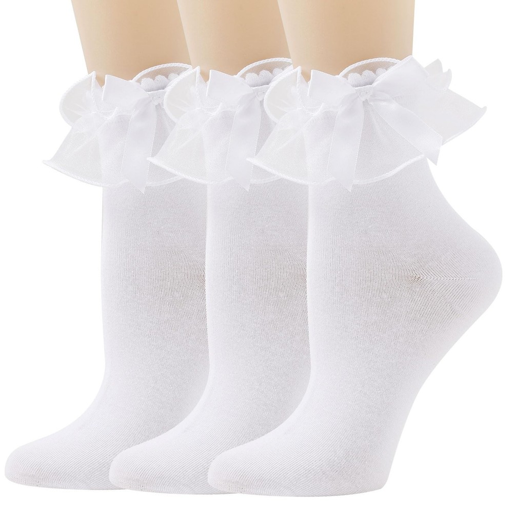 Lace Ruffle Frilly Socks for Women Lace Ankle Socks with Bow US Numeric 5 9 R…