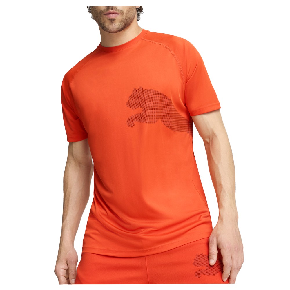 PUMA Train All Day Cat Crew Neck Short Sleeve Athletic T-Shirt Mens Orange Casu
