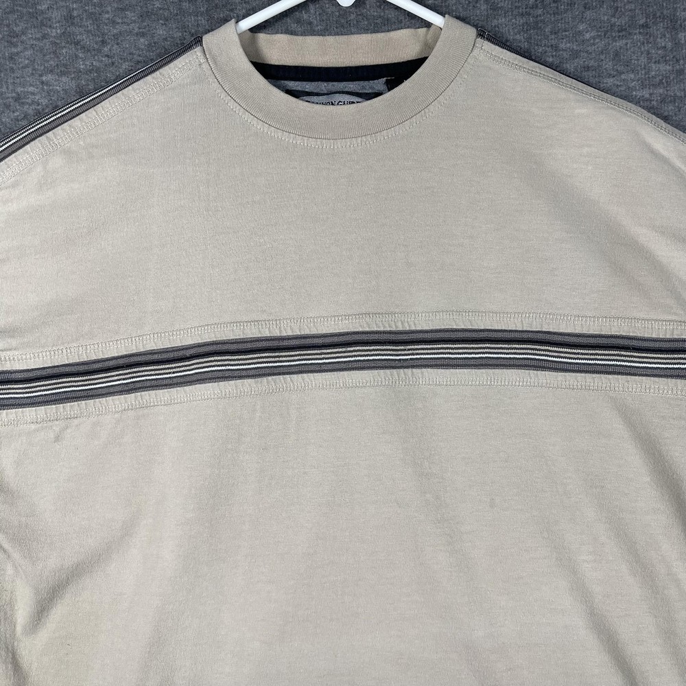 Canyon Guide Outfitters Shirt Mens Medium Khaki Stripe Cotton Crewneck Casual