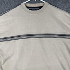 Canyon Guide Outfitters Shirt Mens Medium Khaki Stripe Cotton Crewneck Casual