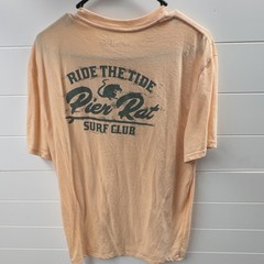 Reel Life Pier Rat Surf Club Graphic Tee Peach L/G Short Sleeve Crew Neck