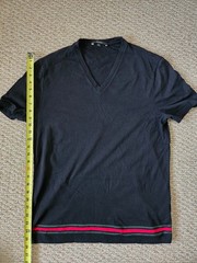Gucci Shirt Mens XL Black V Neck Web Stripe Bottom Hem Knit Top Italy Authentic