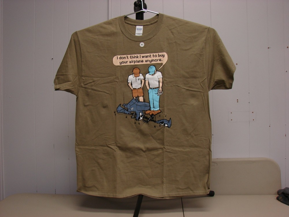R/C Radio Control Airplane Crash T-shirt — Lawn Dart — Khaki Brown color