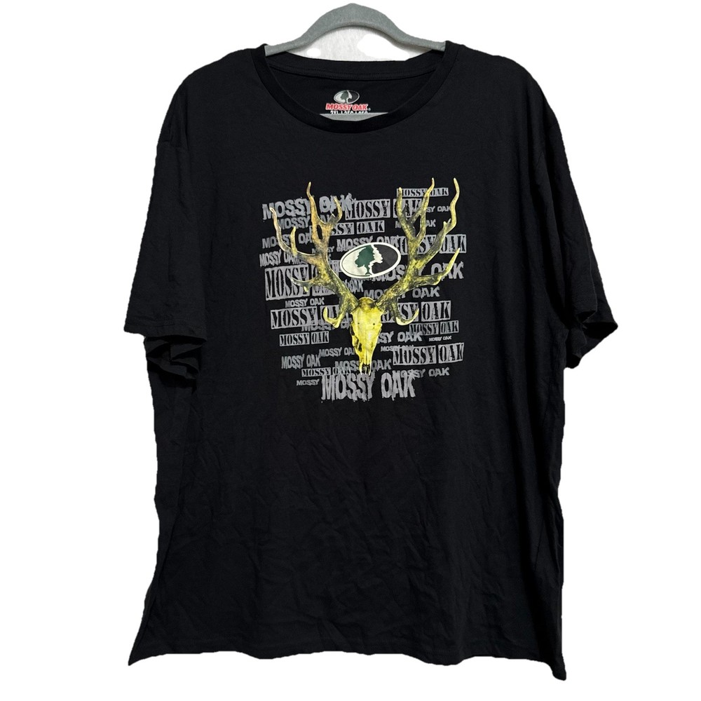 Mossy Oak Men XXL Black Short Sleeve Shirt Deer Skull Buck Graphic Hunting Tee
