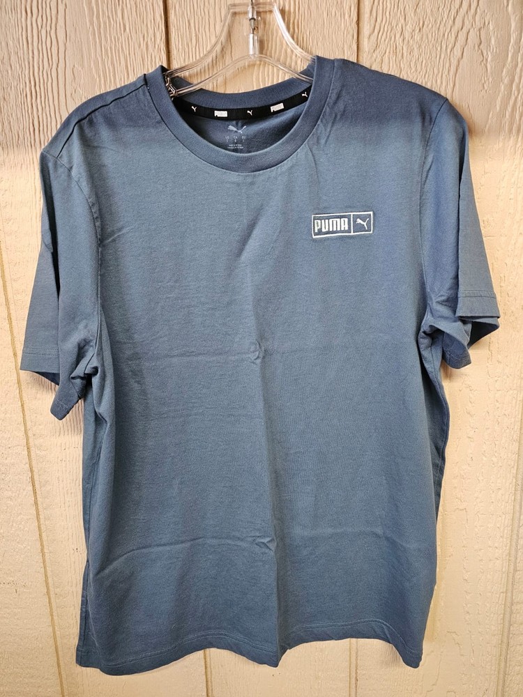 Puma Men’s Logo Active Tee Shirt Stretch Blue Size L- 1865556 – No Tag