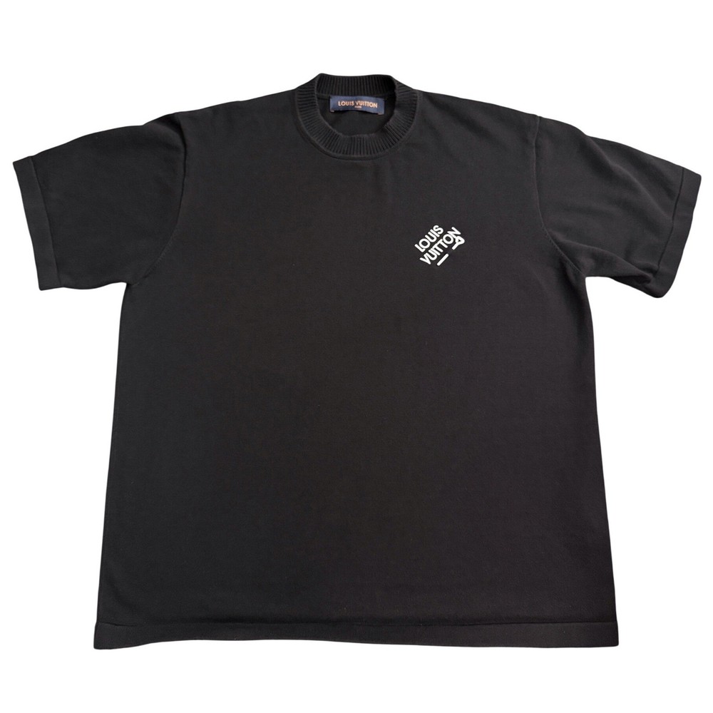 Louis Vuitton Mens Black Logo Knit T-Shirt RM222E OY8 HNN42X Made in Italy Sz M