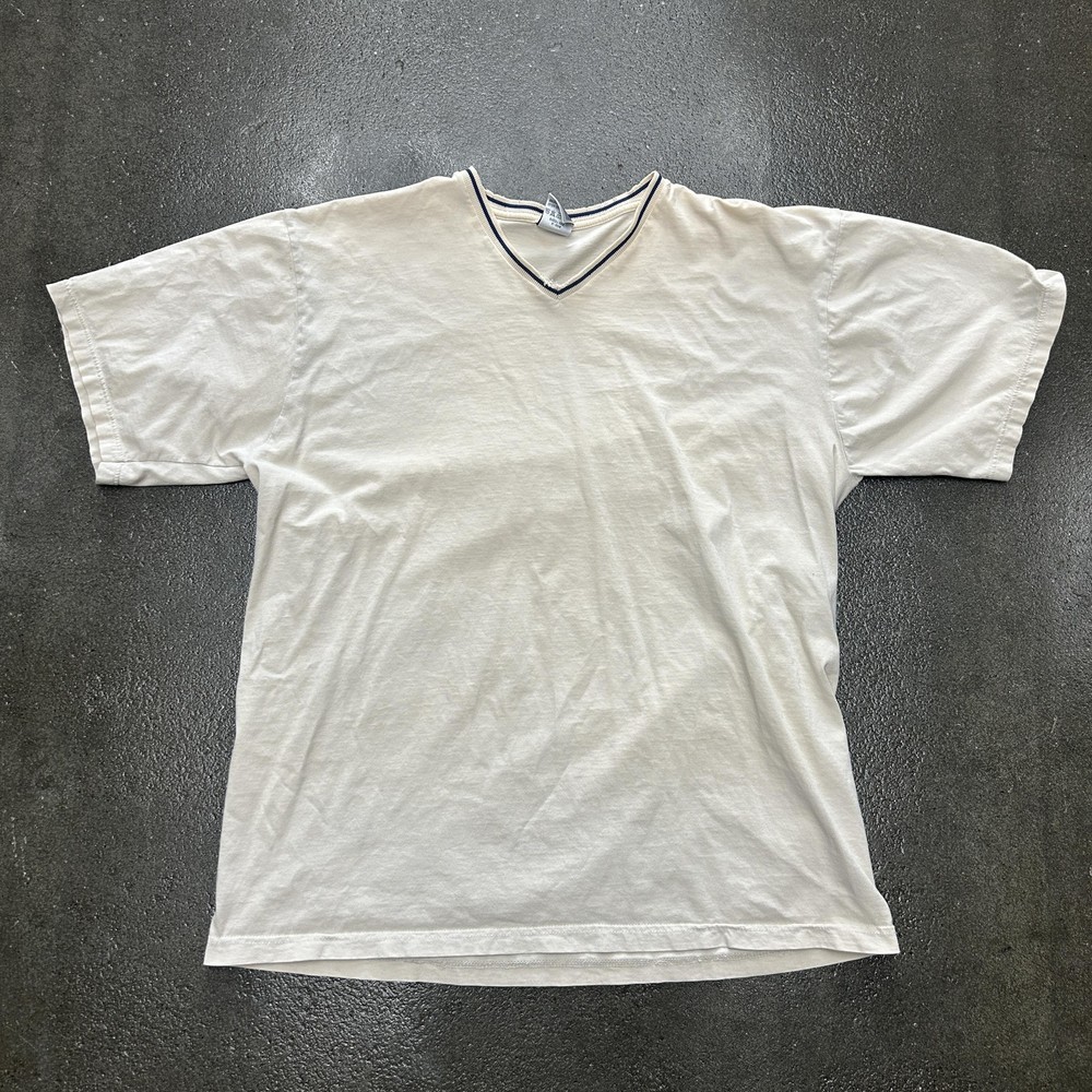Jerzees Shirt Mens XL White V Neck 362 Trim Collar Casual Basic Tee Cotton