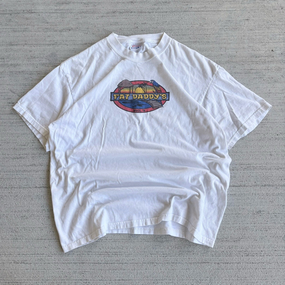 Vintage 90s Fat Daddy’s White Graphic Tee Size Large