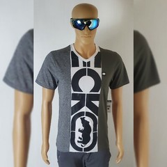 NWT ECKO UNLTD MEN’S SHORT SLEEVE V-NECK TSHIRT GRAY SIZE S BIG LOGO G.MARLED