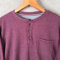 Member’s Mark Shirt Mens XL Burgundy Henley Thermal Cotton Blend Long Sleeve