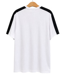 GUESS Los Angeles Mens Size L White Logo Tape T Shirt Black Shoulder Tee NWT