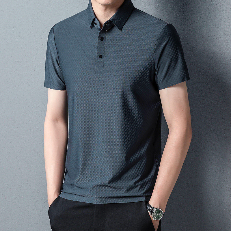 New Traceless Short Sleeve Men’s Solid Color Fashion Casual Lapel T-shirt