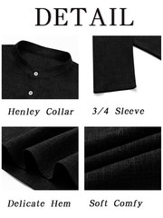 Mens Linen Henley Shirts Casual 3/4 Sleeve Top Lightweight Summer Beach Yoga …