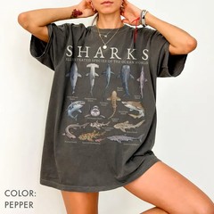 Vintage Shark Species T-Shirt Marine Biology Graphic Tee Ocean Lover Nature Gift