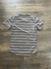 BYLT Men’s Gray/White Striped Logo Crew Neck Short Sleeve T-Shirt Regular M