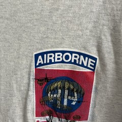 Soffe Mens T Shirt Gray Airborne Graphic XL Cotton Crew Vintage 90s Singel Stich