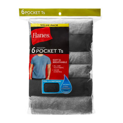 Hanes Men’s Cotton Pocket T-Shirt Pack with Odor Control, Black/Grey, 6-Pack