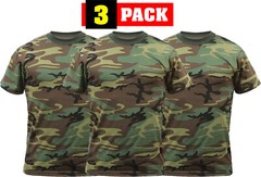 Woodland Camo T-Shirts Tactical Military Camouflage Mens Tee Shirts 3 PACK
