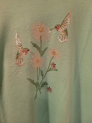 Jerzees Dri Power Active T Shirt Womens L/XL Aqua Green Studded Birds Flowers