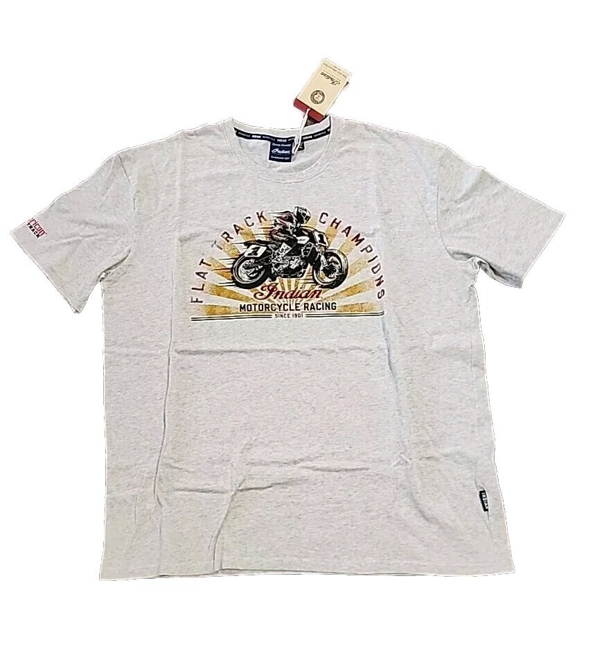 Indian Motorcycle Men’s FLAT TRACK CHAMPIONS T-Shirt, White/Grey 2 XL