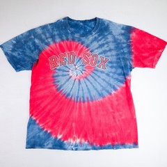 Boston Red Sox T-Shirt Mens XL Blue Red Tie Dye Spiral Logo MLB Liquid Blue