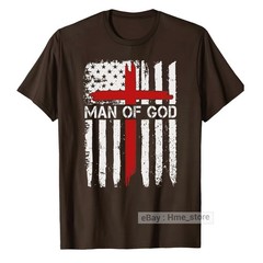 Man of God American Flag Cross T-Shirt Christian Faith Catholic Dad Grandpa