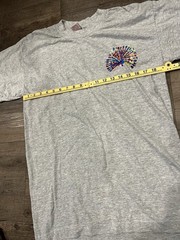 Coco Rock Vintage Grey & Colorful Embroidered Peacock Tee Shirt Sz XL Boho