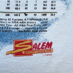 Vintage Salem Michael Jordan 1990 Player Card Chicago Bulls T Shirt Basketball