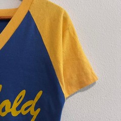 Vintage 70s Sportswear Athletic Shirt Two Tone Flock Print Blue T Shirt Size M