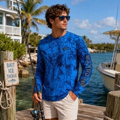 Costa Del Mar Mens Blue Digital Camo Performance Fishing Shirt Long Sleeve L