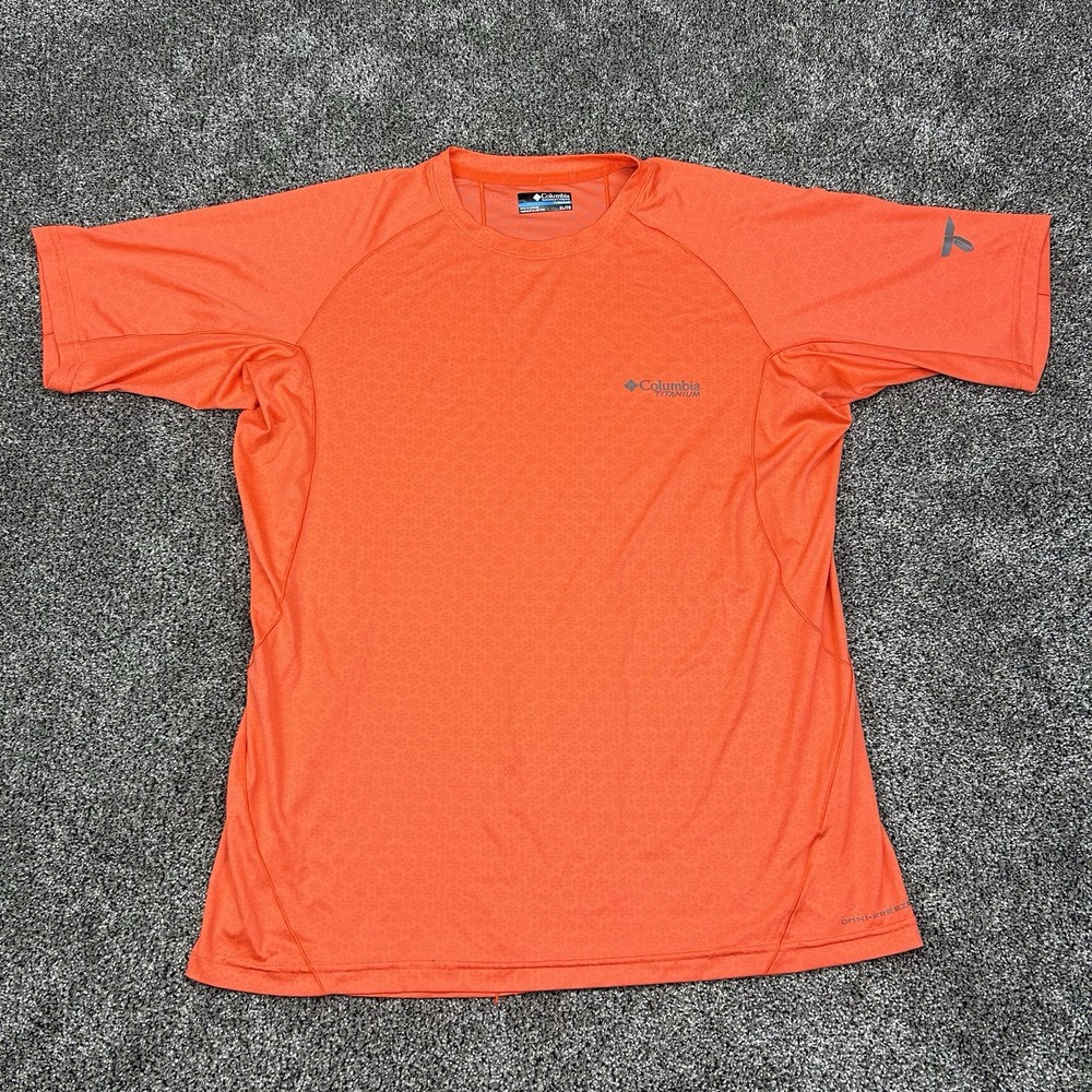 Columbia Mens Titanium Cirque River SS Crew Neck Orange XL Omni Freeze