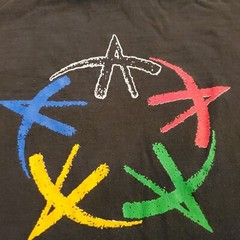 Vintage 90s XL Atlanta 1996 Olympics Games Art Logo T Shirt Sports Ringer Salem