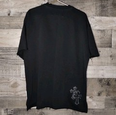 Men’s Y2K Style Black Satin Cross Embroidered Terry T-Shirt Size Extra Large XL
