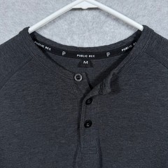 Public Rec Mens Medium Long Sleeve Henley Shirt Gray Pima Cotton Blend Size M