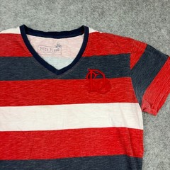 Y2K Ditch Plains T Shirt Mens Medium Red White Blue Striped V-Neck Grunge Skate