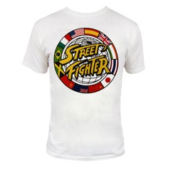 Street Fighter Flag Logo Adult Men’s Short Sleeve White Shirt NEW