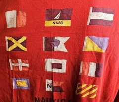 Vintage Nautica Long Sleeve Shirt Men’s Size L Red Nautical Flags Made In Canada