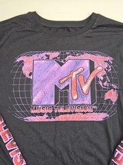 MTV Music Television Long Sleeve T-Shirt Mens XL Black Globe Logo Graphic Shirt