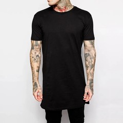 Men’s Extra Long T-Shirt Cotton Hip Hop Longline Tee Casual White Top