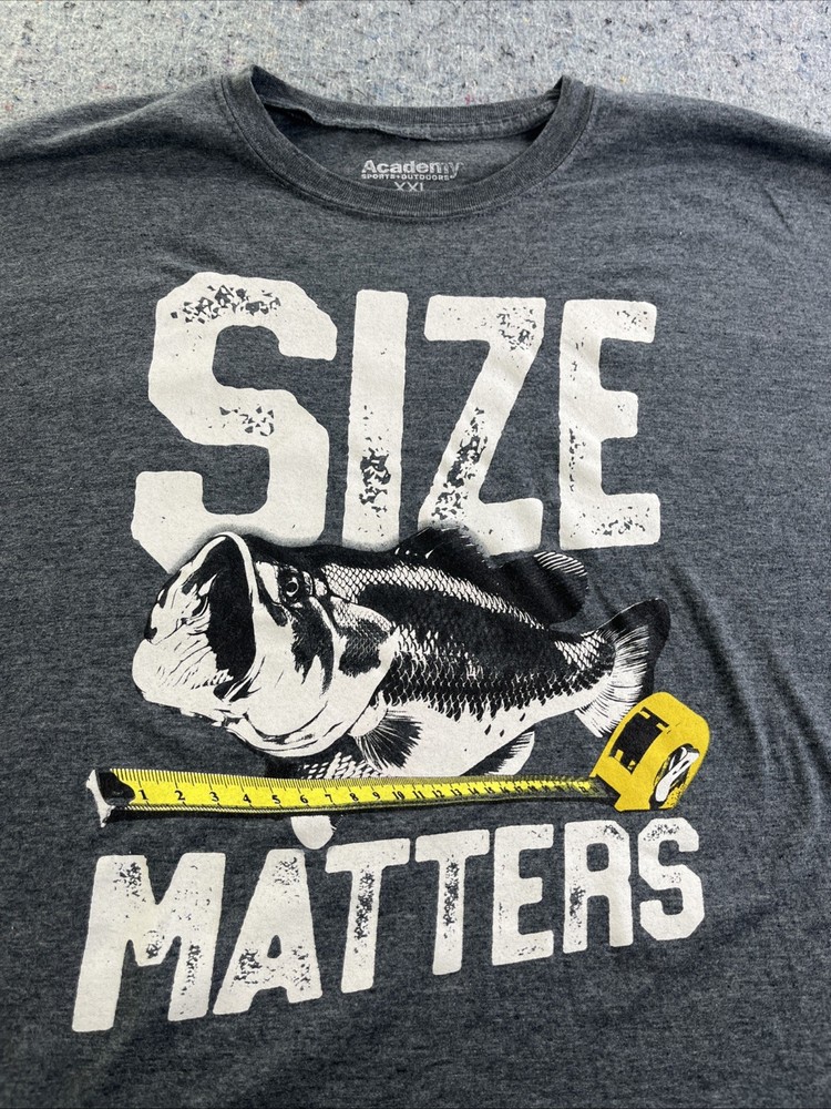 Academy Sports Outdoors Size Matters Fishing T-Shirt XXL Gray Graphic Tee