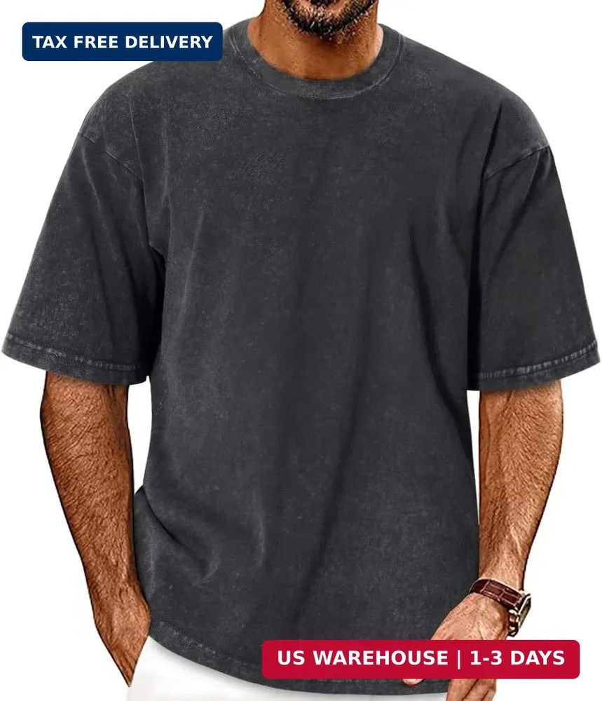 Oversized Tshirts for Men Short Sleeve Vintage Washed Basic Loose Tees 2026