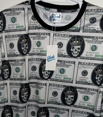 FRESH PRINTS OF BEL AIR POLYESTER DOLLAR GOLD CROWN SKULL PRINT T-SHIRT 3X L NWT