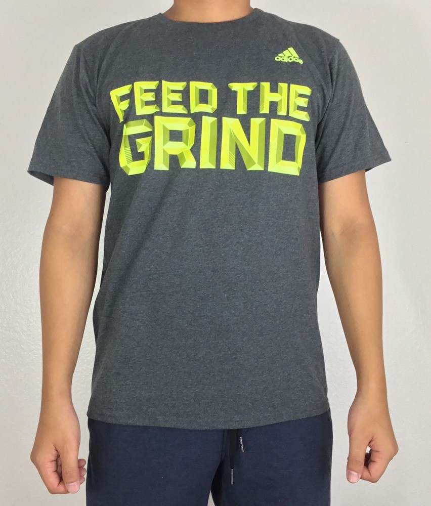 Adidas Men’s Shirt The Go To Tee Shirt Feed The Grind Grey Neon BU2903 Size XL