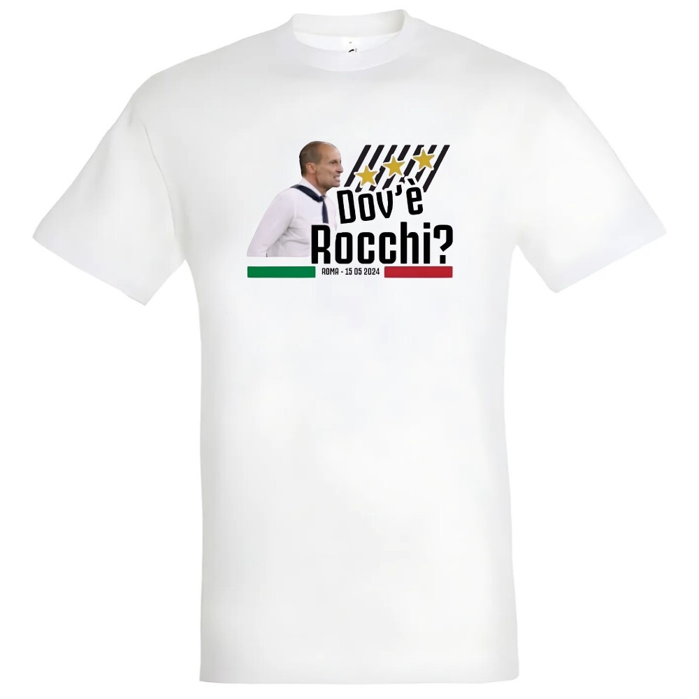 100% COTTON T-SHIRT WHERE ROCCHI CHEGRI JUVE JUVENTUS FOOTBALL BALL WHITE BLACK